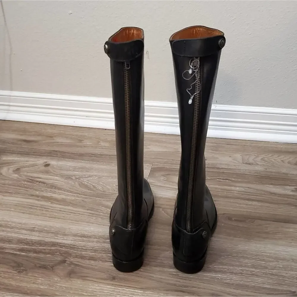 Frye Melissa snap back Black‎ distressed leather riding boots size 6